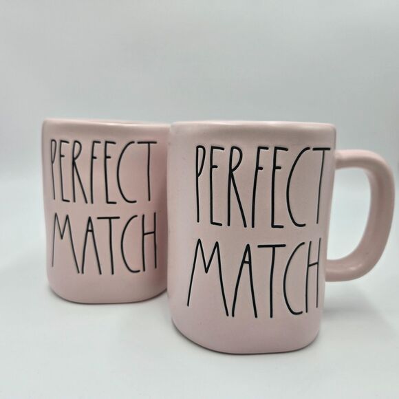 Rae Dunn PERFECT MATCH Mugs Pastel Pink Farmhouse Love Couple Romance Coffee Cup - Picture 4 of 4